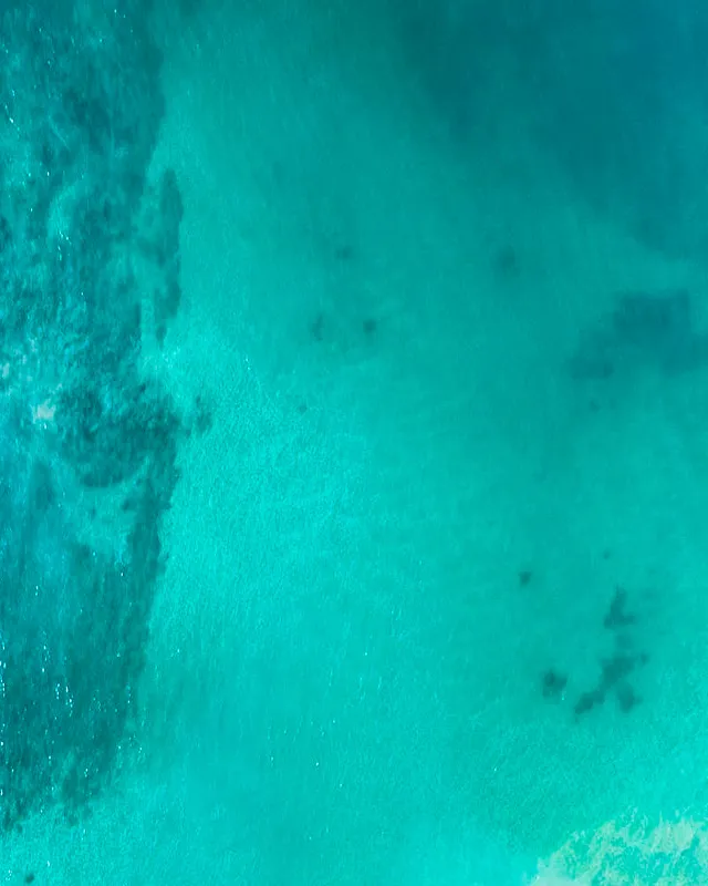 Una vista cenital de una playa caribeña.